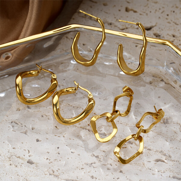 Geometric Shaped Earrings Collection in 18K Gold Plated Stainless Steel