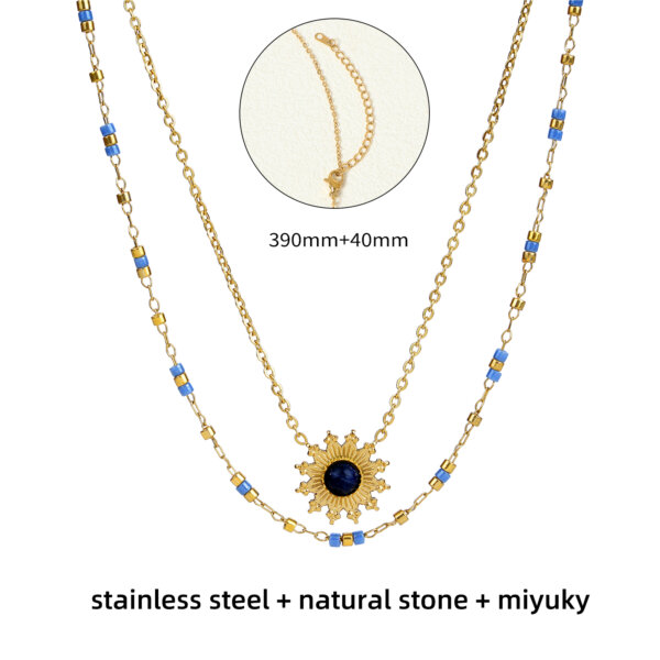 Colorful Layered Necklace with Sun Pendant and Miyuki Beads