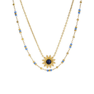 Colorful Layered Necklace with Sun Pendant and Miyuki Beads