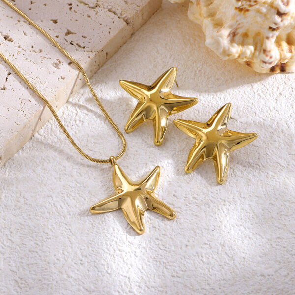 18K Gold Plated Starfish Jewelry Set for Summer Beach Style
