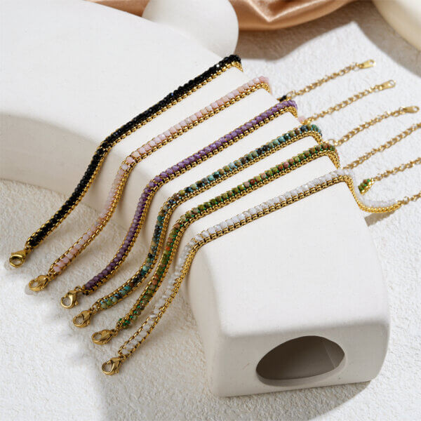 18K Gold Plated Stainless Steel Natural Stone Box Chain Bracelets