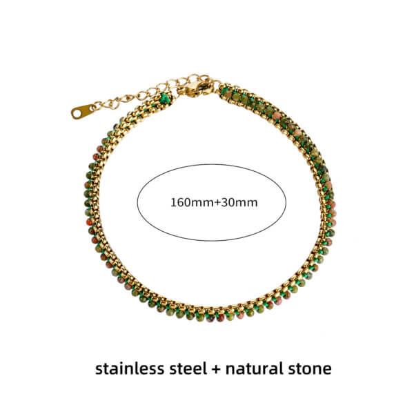 18K Gold Plated Stainless Steel Natural Stone Box Chain Bracelets