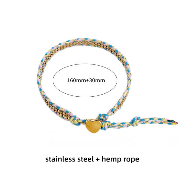 Colorful Woven Friendship Bracelets with Box Chain and Heart Charm