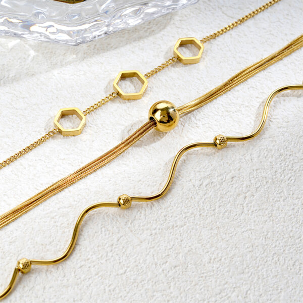18K Gold Plated Geometric Necklace Set with Architectural Lines