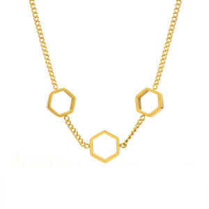 18K Gold Plated Geometric Necklace Set with Architectural Lines