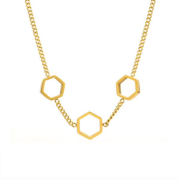 18K Gold Plated Geometric Necklace Set with Architectural Lines