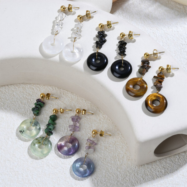 18K Gold Plated Stainless Steel Natural Stone Drop Earrings