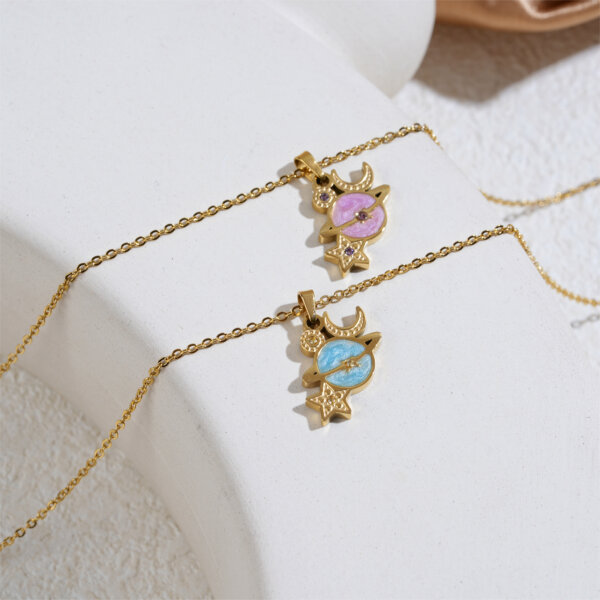 18K Gold Plated Stainless Steel Dreamy Planet Pendant Necklace