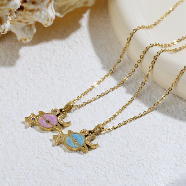 18K Gold Plated Stainless Steel Dreamy Planet Pendant Necklace