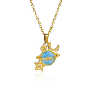 18K Gold Plated Stainless Steel Dreamy Planet Pendant Necklace