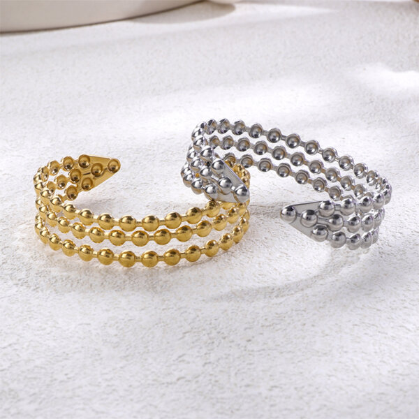 Triple Row Stainless Steel Cuff Bracelet in Gold or Silver Color