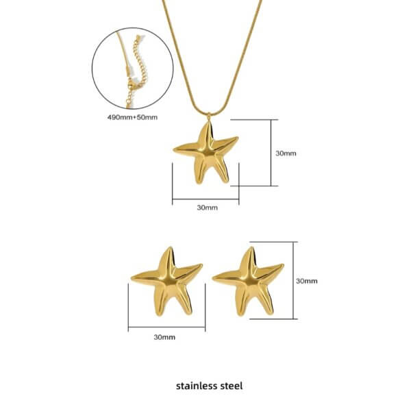 18K Gold Plated Starfish Jewelry Set for Summer Beach Style
