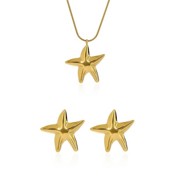 18K Gold Plated Starfish Jewelry Set for Summer Beach Style