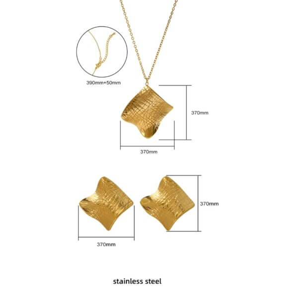 Hammered Gold Plated Jewelry Set in Irregular Square Design
