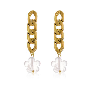 Natural Stone Dangle Earrings with Gold plated Stainless Steel Chains