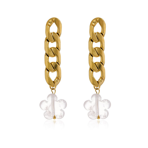 Natural Stone Dangle Earrings with Gold plated Stainless Steel Chains