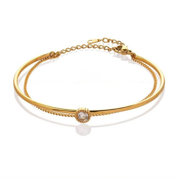 Gold Plated Double Layer Bracelet with CZ Stone Charms
