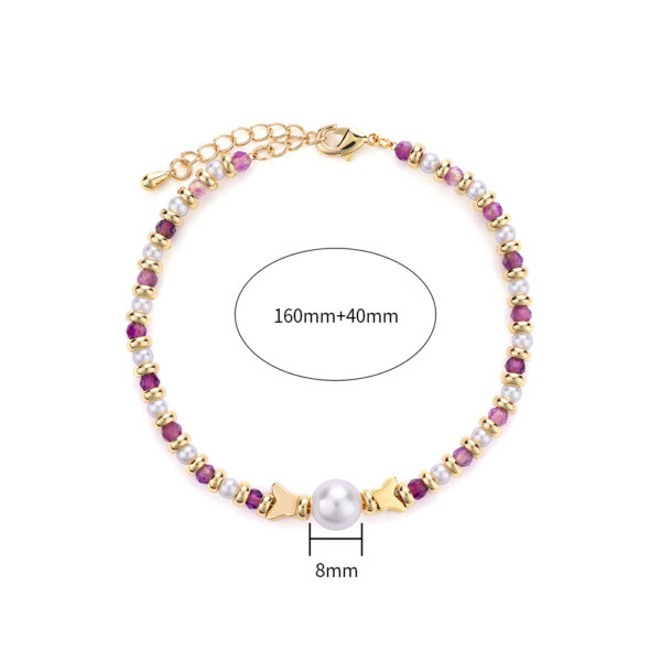 Elegant Imitation Gold Bracelet with Pearls & Natural Stones