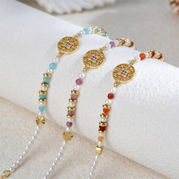 Elegant 18K Gold Plated Bracelet with Natural Stone and Zircon Charm