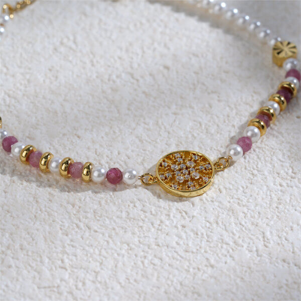 Elegant 18K Gold Plated Bracelet with Natural Stone and Zircon Charm