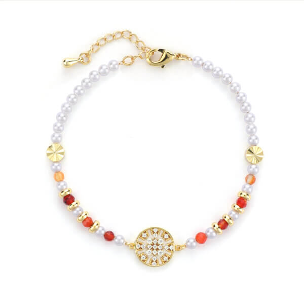 Elegant 18K Gold Plated Bracelet with Natural Stone and Zircon Charm