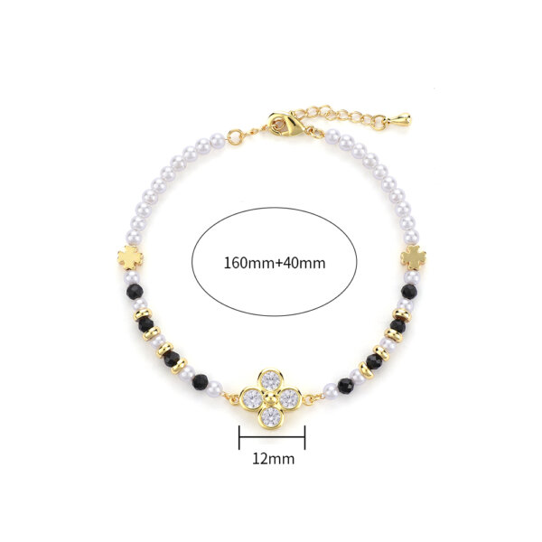 Cubic Zirconia Four Leaf Clover Bracelet with Natural Stone