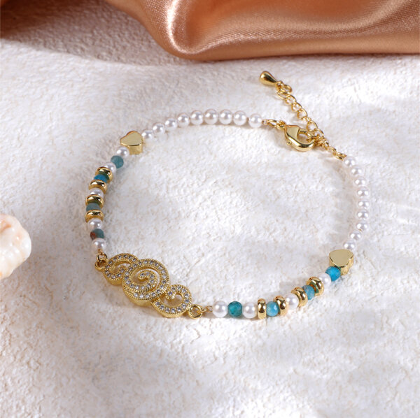 Auspicious Clouds Natural Stone Bracelet with 18K Gold Plated Copper