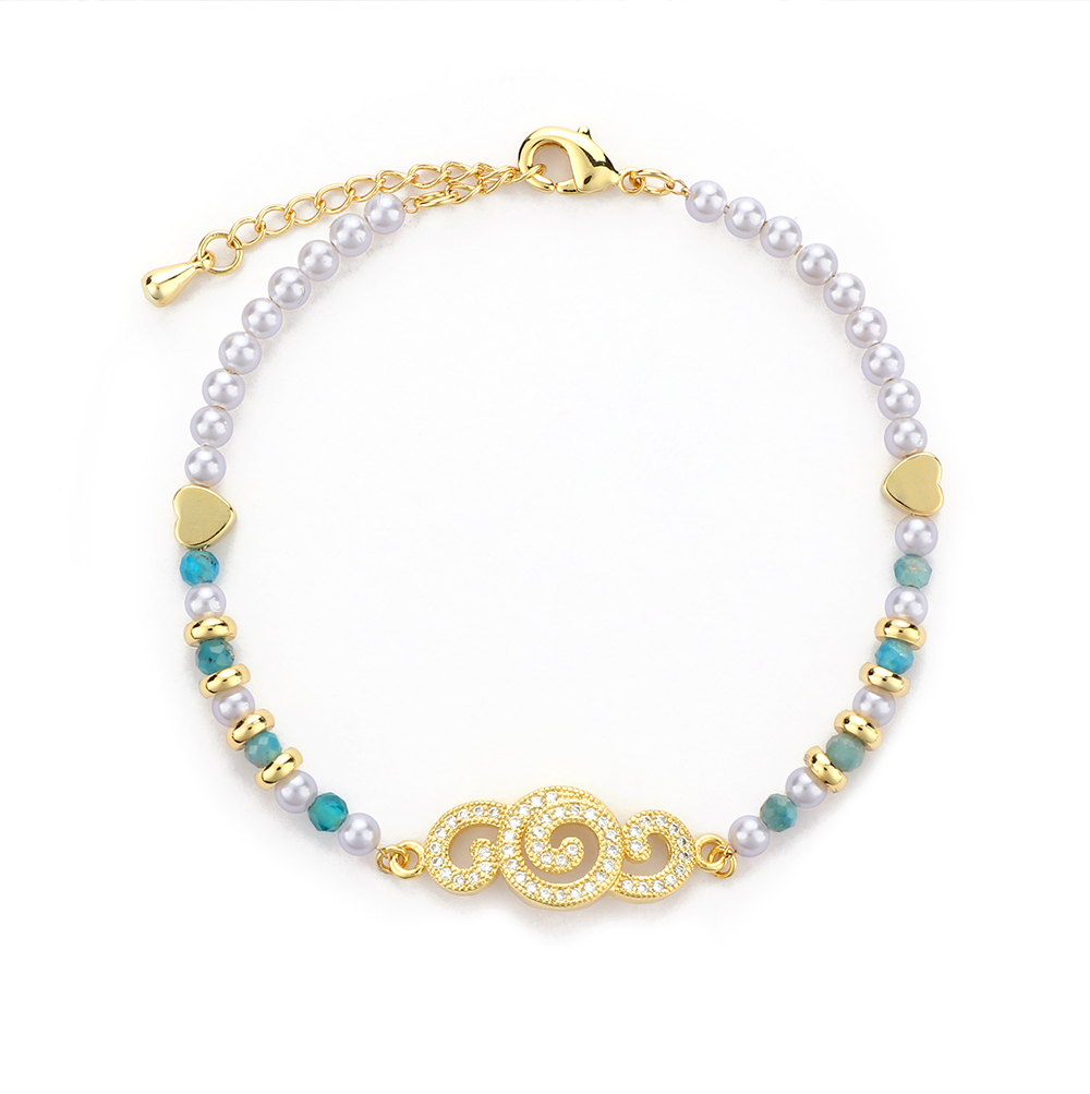 Auspicious Clouds Natural Stone Bracelet with 18K Gold Plated Copper