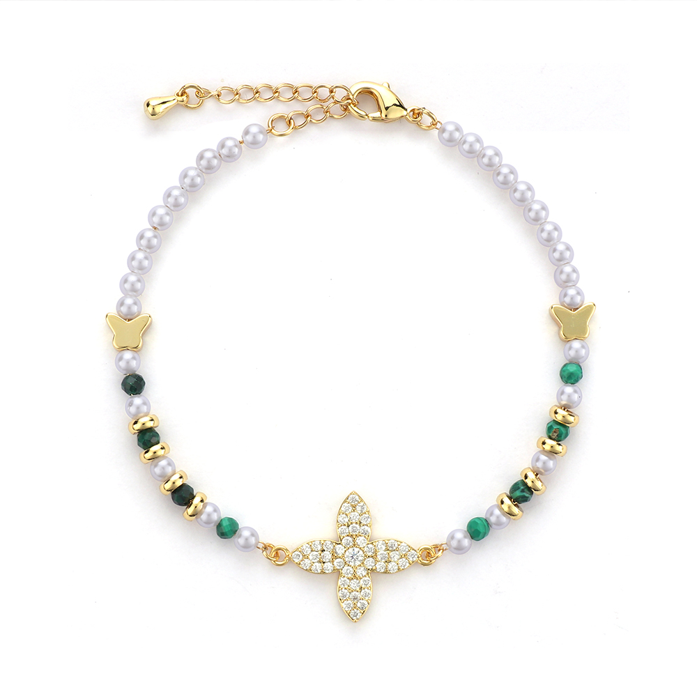 Luxury 18K Gold Plated Copper Bracelet with Natural Stones & Pearls
