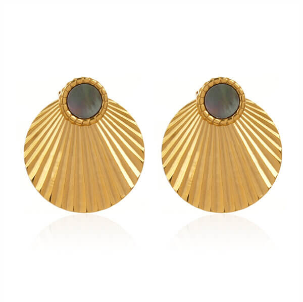 Sunbeam Elegance 18K Gold Natural Stone Shell Shaped Earrings