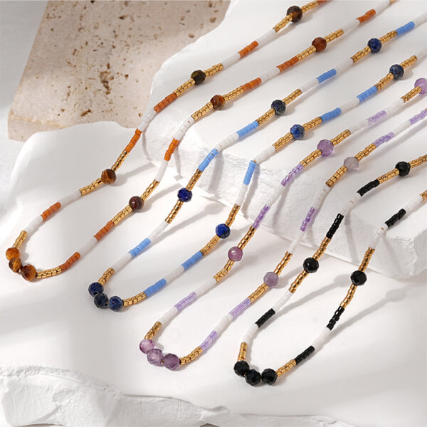 Handmade Natural Stone Bead Necklace With Miyuki Seed Beads