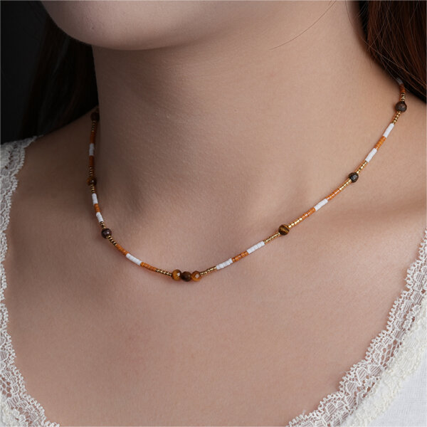 Handmade Natural Stone Bead Necklace With Miyuki Seed Beads