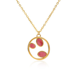 Natural Stone Three Leaf Pendant Meaningful Gold Necklace