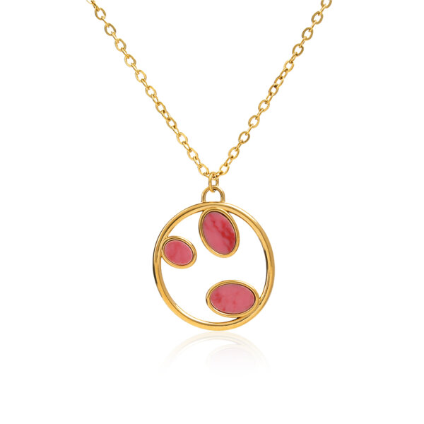 Natural Stone Three Leaf Pendant Meaningful Gold Necklace