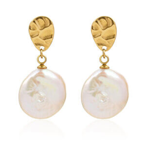18K Gold Plated Stainless Steel Earrings with Baroque & Freshwater Pearls
