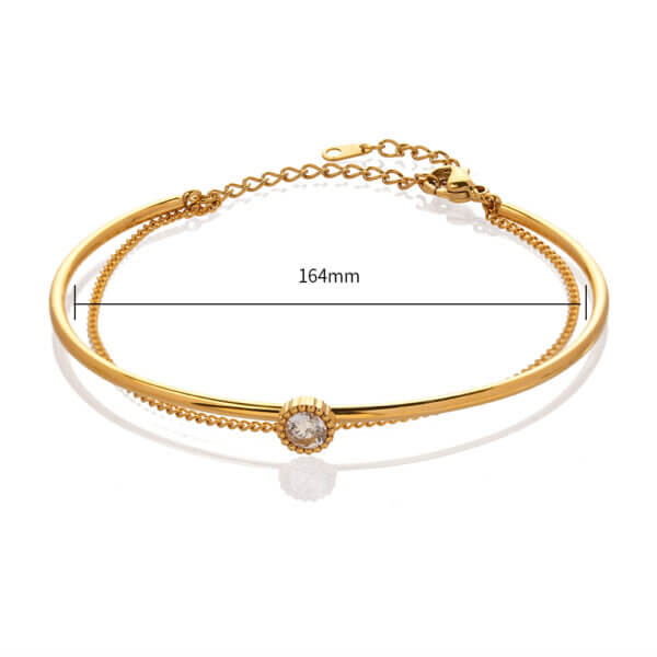Gold Plated Double Layer Bracelet with CZ Stone Charms