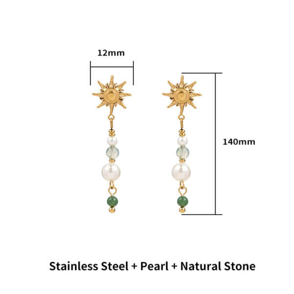 Handmade Gold Plated Dangle Earrings with Pearls & Natural Stones