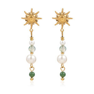 Handmade Gold Plated Dangle Earrings with Pearls & Natural Stones