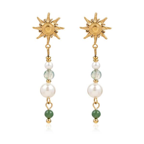 Handmade Gold Plated Dangle Earrings with Pearls & Natural Stones