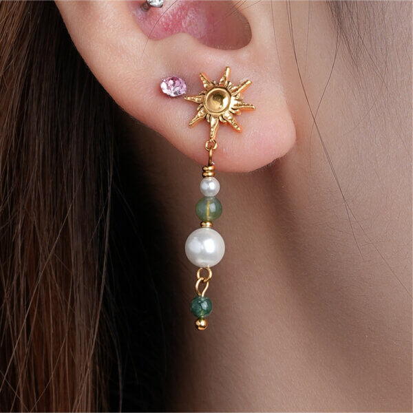 Handmade Gold Plated Dangle Earrings with Pearls & Natural Stones