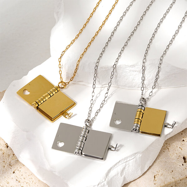 Stainless Steel Mini Book Locket Necklace with Hidden Pages