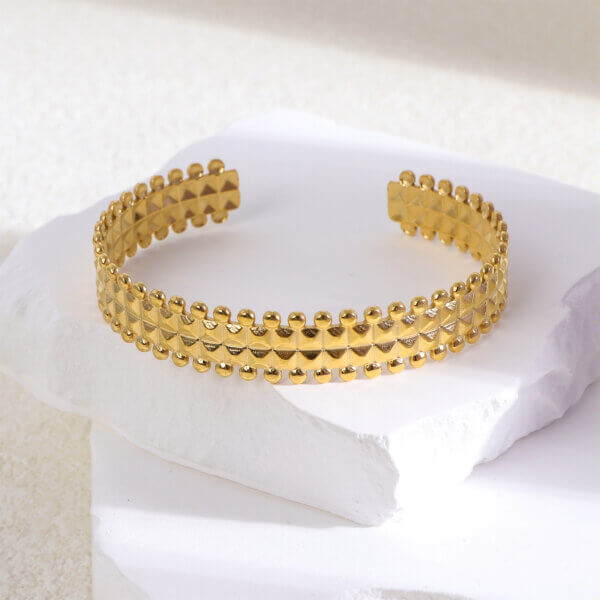 18K Gold Plated Stainless Steel Bold Pyramid Stud Cuff Bracelet