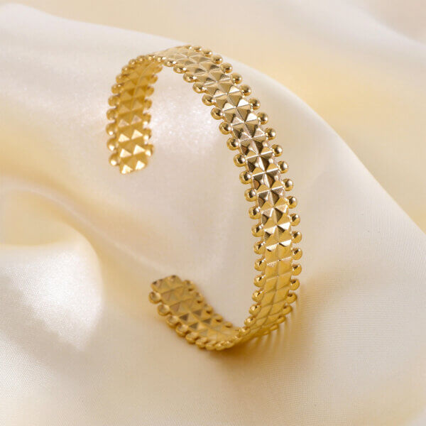 18K Gold Plated Stainless Steel Bold Pyramid Stud Cuff Bracelet