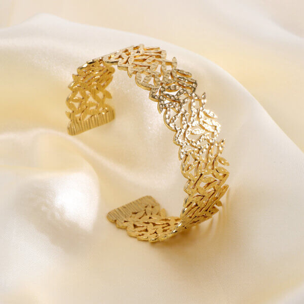 Elegant 18K Gold Plated Leaf Design Open Cuff Bracelet