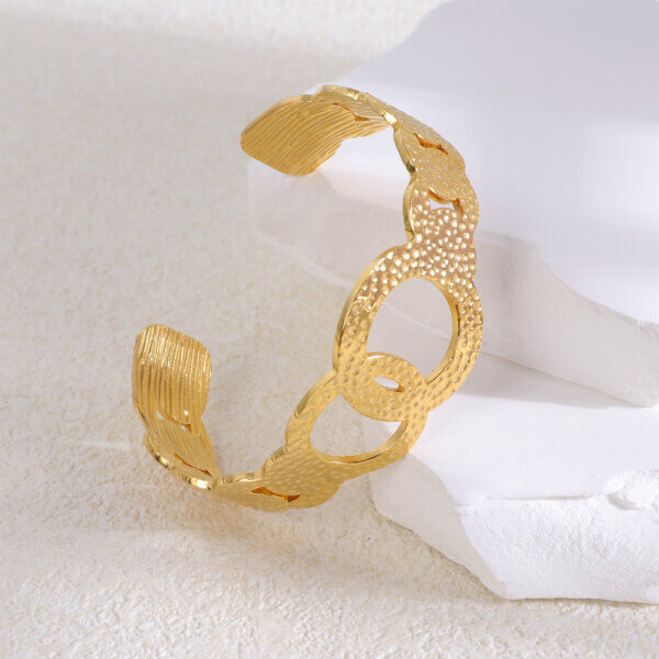 Bold Chunky Hammered Gold Cuff Bracelet in Stainless Steel