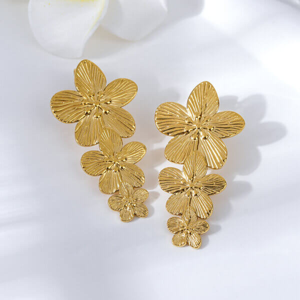 Elegant Gold Floral Statement Earrings Inspired By Heather Blooms