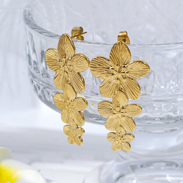 Elegant Gold Floral Statement Earrings Inspired By Heather Blooms