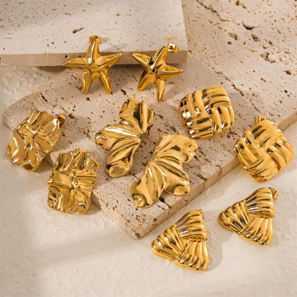 Retro Modern 18K Gold Plated Stainless Steel Geometric Stud Earrings Set