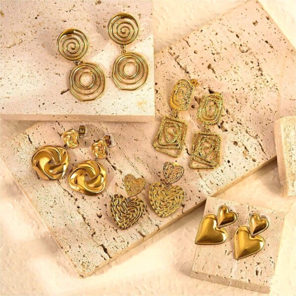 Justop Fashion Jewelry | Trendy Stainless Steel Gold Earrings in Artistic and Romantic Designs