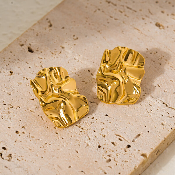 Retro Modern 18K Gold Plated Stainless Steel Geometric Stud Earrings Set